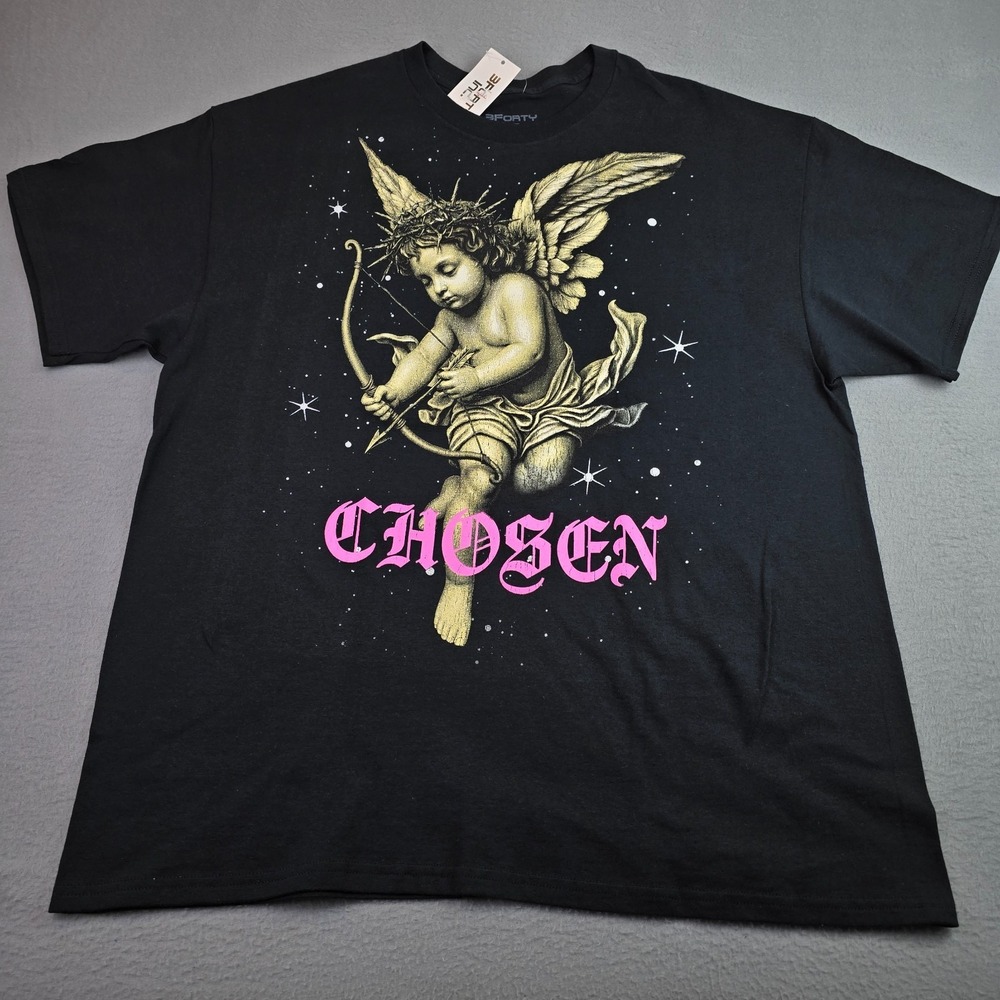 3Forty Inc Chosen Cherub Angel Graphic T-Shirt XL Black Gothic Streetwear Cotton